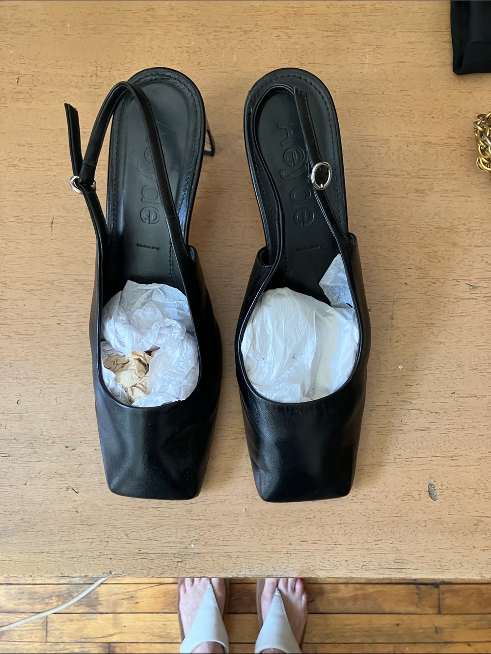 Aeyde, black open back, square toe, pump size 7 1/2
